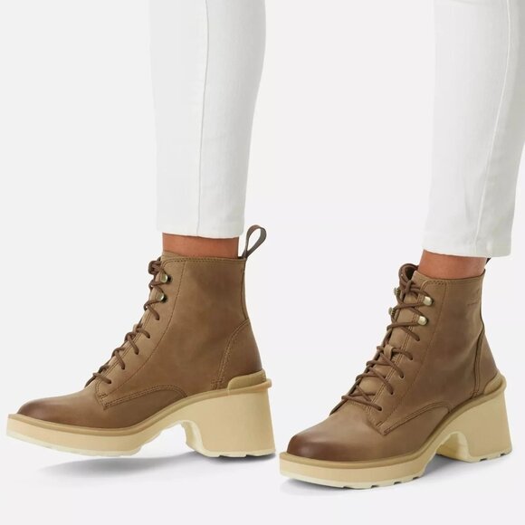 NEW SOREL Leather Hi Line Heel Lace Boots umber for women 563tn - Picture 9 of 10